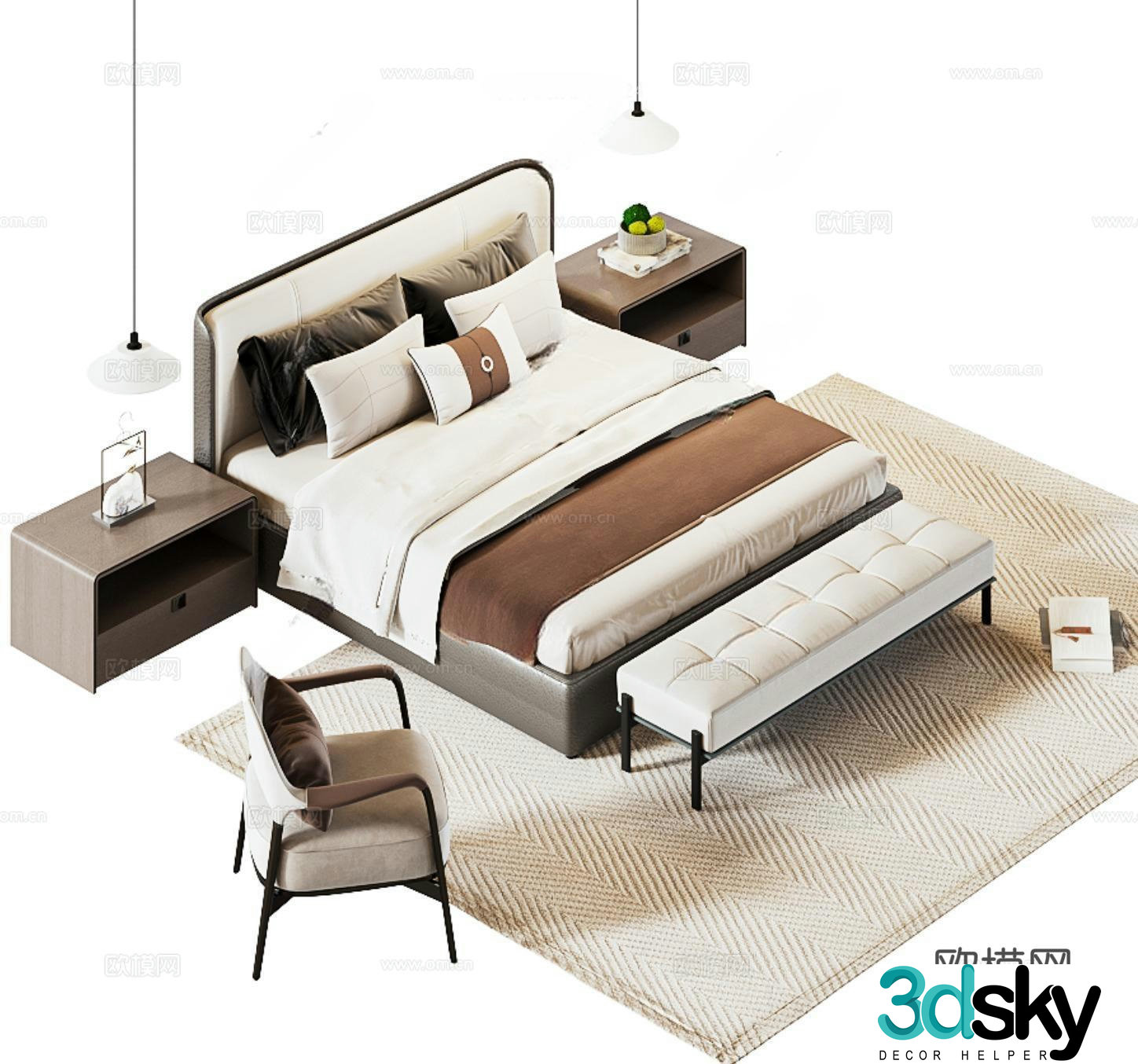 New Chinese style double bed 3D model