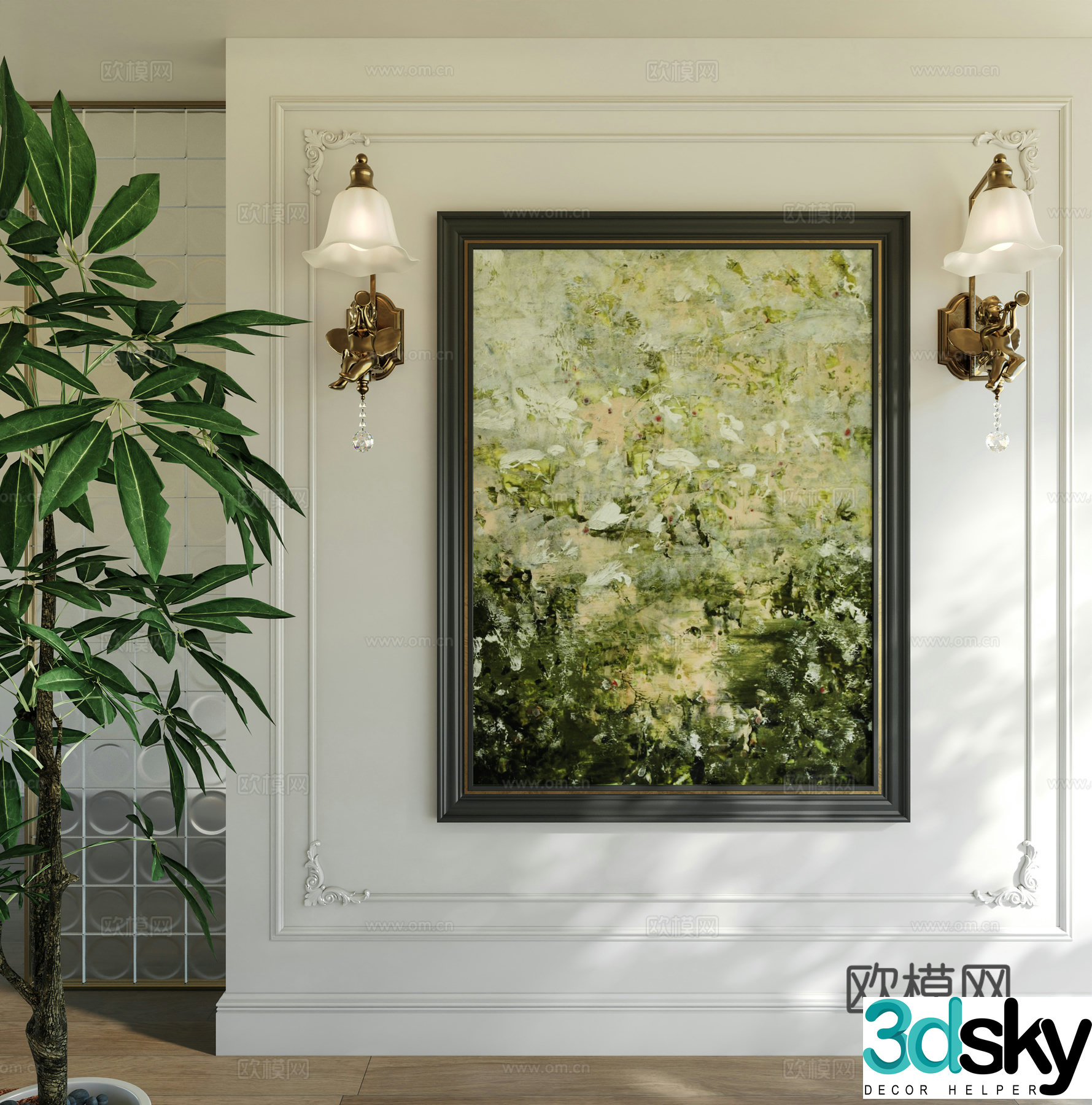 French abstract hanging paintings and porch paintings artists’ works and paintings abstract texture paintings French wall light green plants 3D model