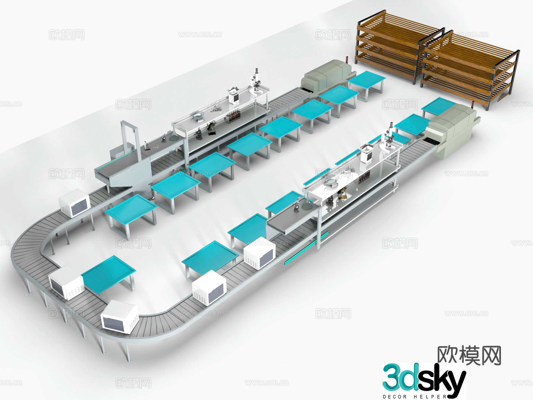 Industrial equipment bottling line, conveyor belt filling machine, logistics machine conveyor, assembly line packaging machine 3d model