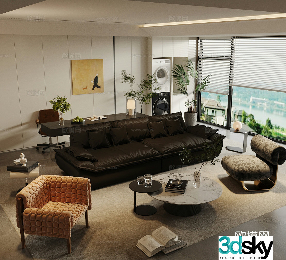 Modern Italian home living room Light luxury Italian living room Sofa coffee table combination High-end gray living room 3D model