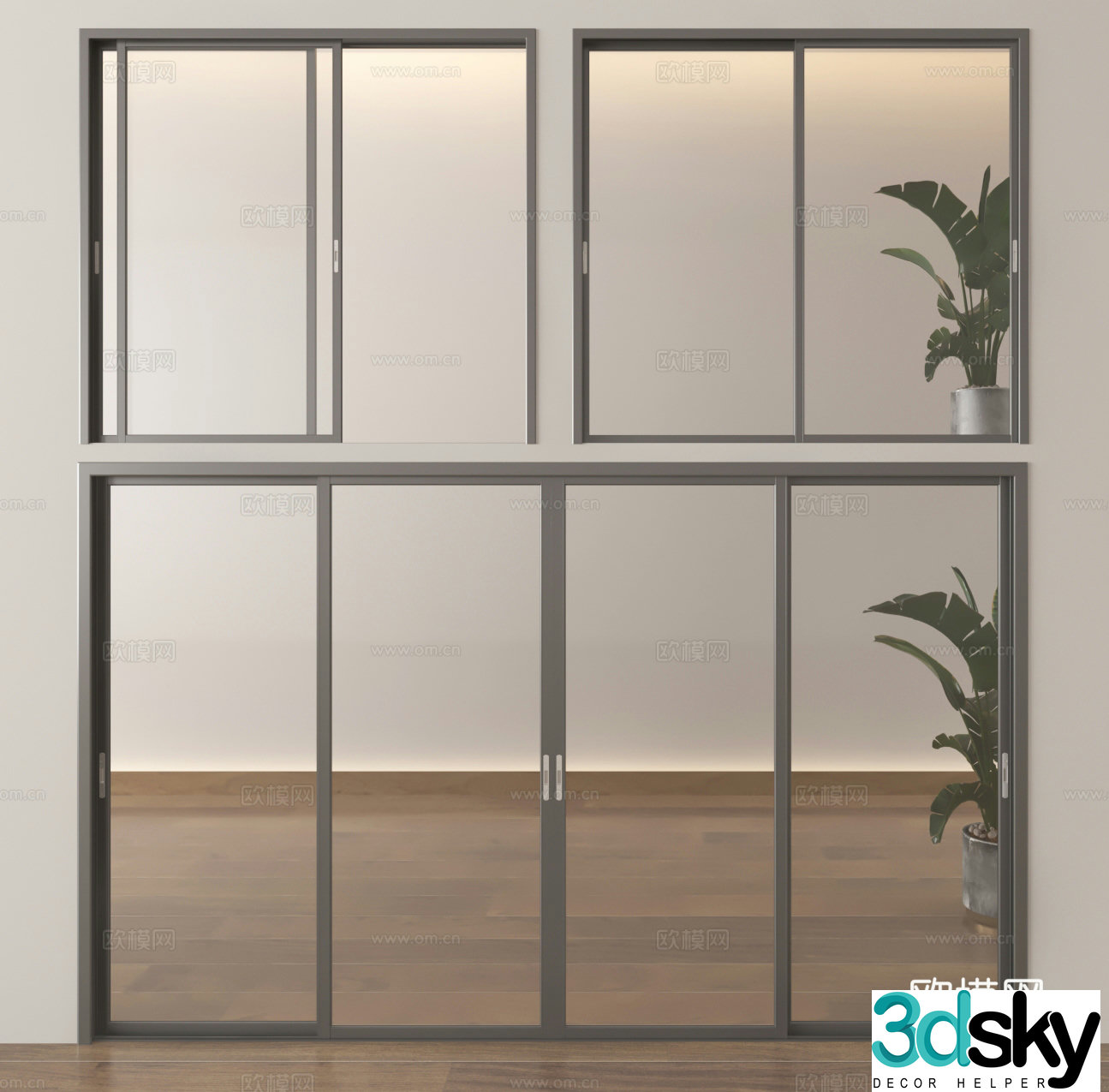 Glass sliding door partition sliding door 3D model