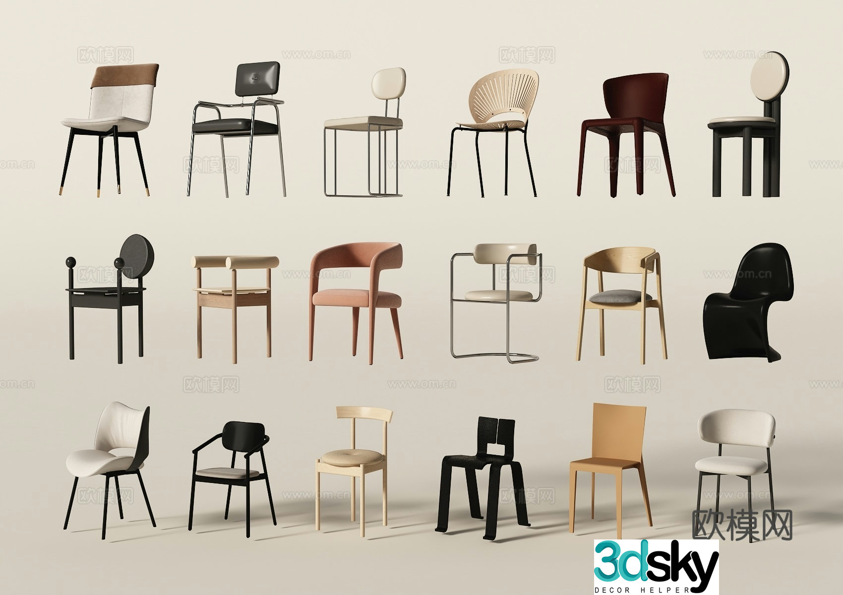 Modern dining chair single chair 3d model