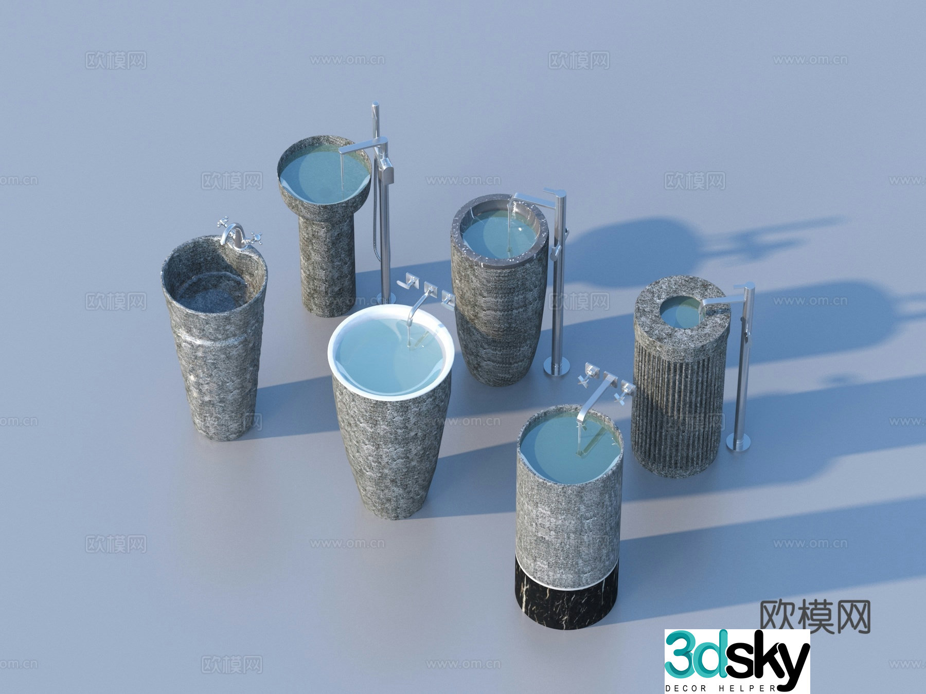Wash basin washing station stone trough 3D model