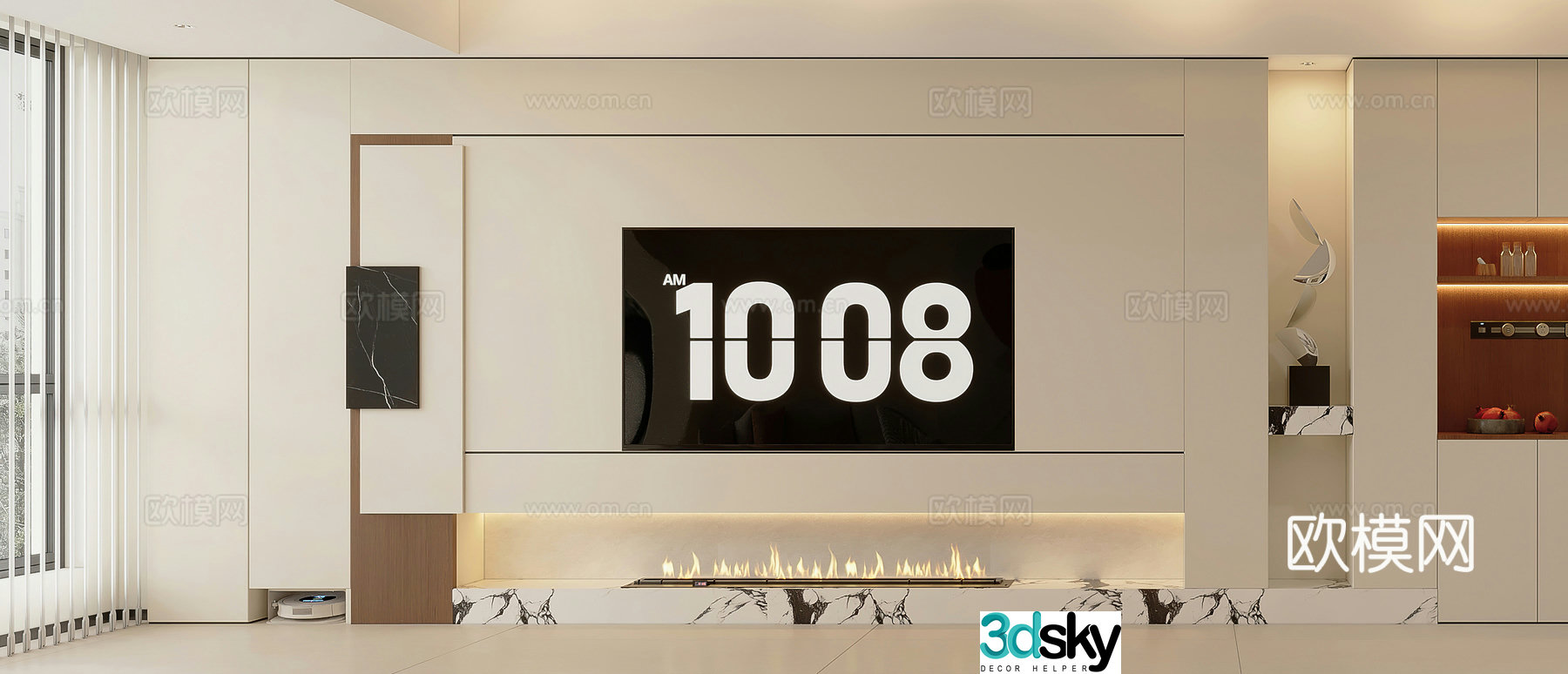 Modern living room TV background wall minimalist simple living room living dining room fireplace ornament 3d model