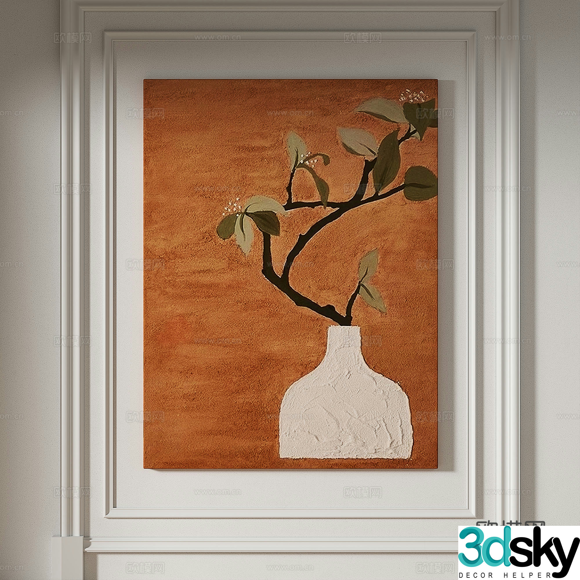 Modern simple texture abstract light luxury wasabi three-dimensional decorative painting 3d model