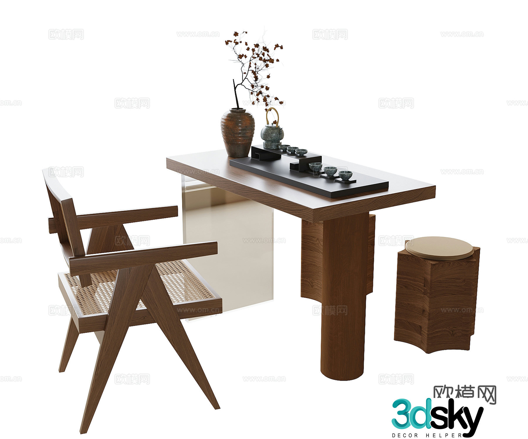 Modern balcony tea table and chairs Small tea table 3d model