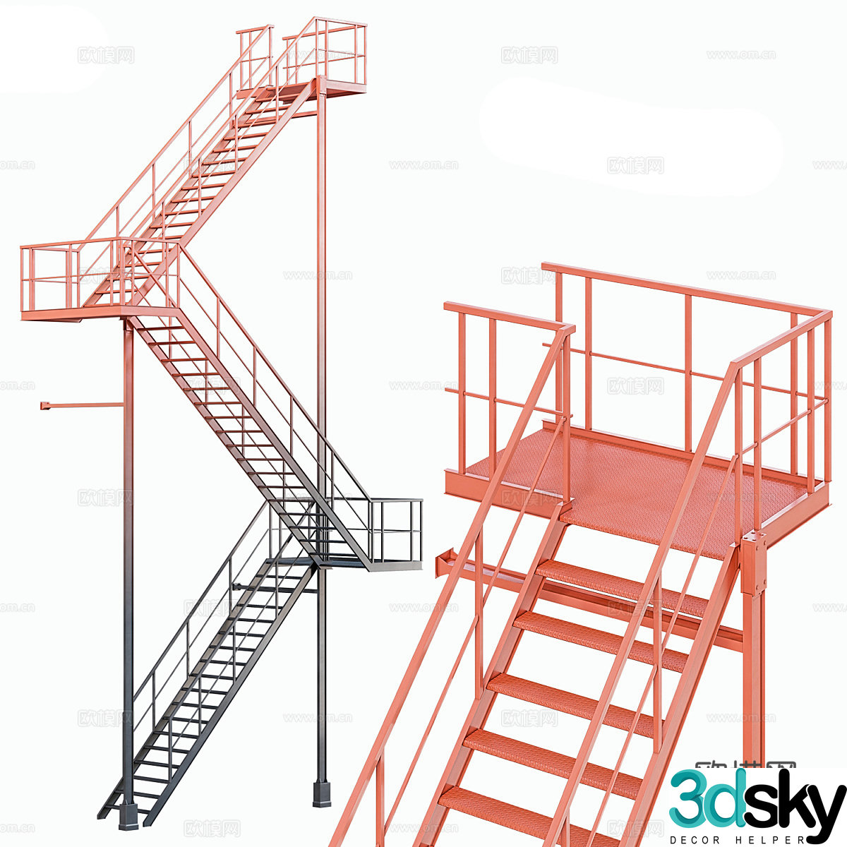 Modern wrought iron steel structure staircase 3d model