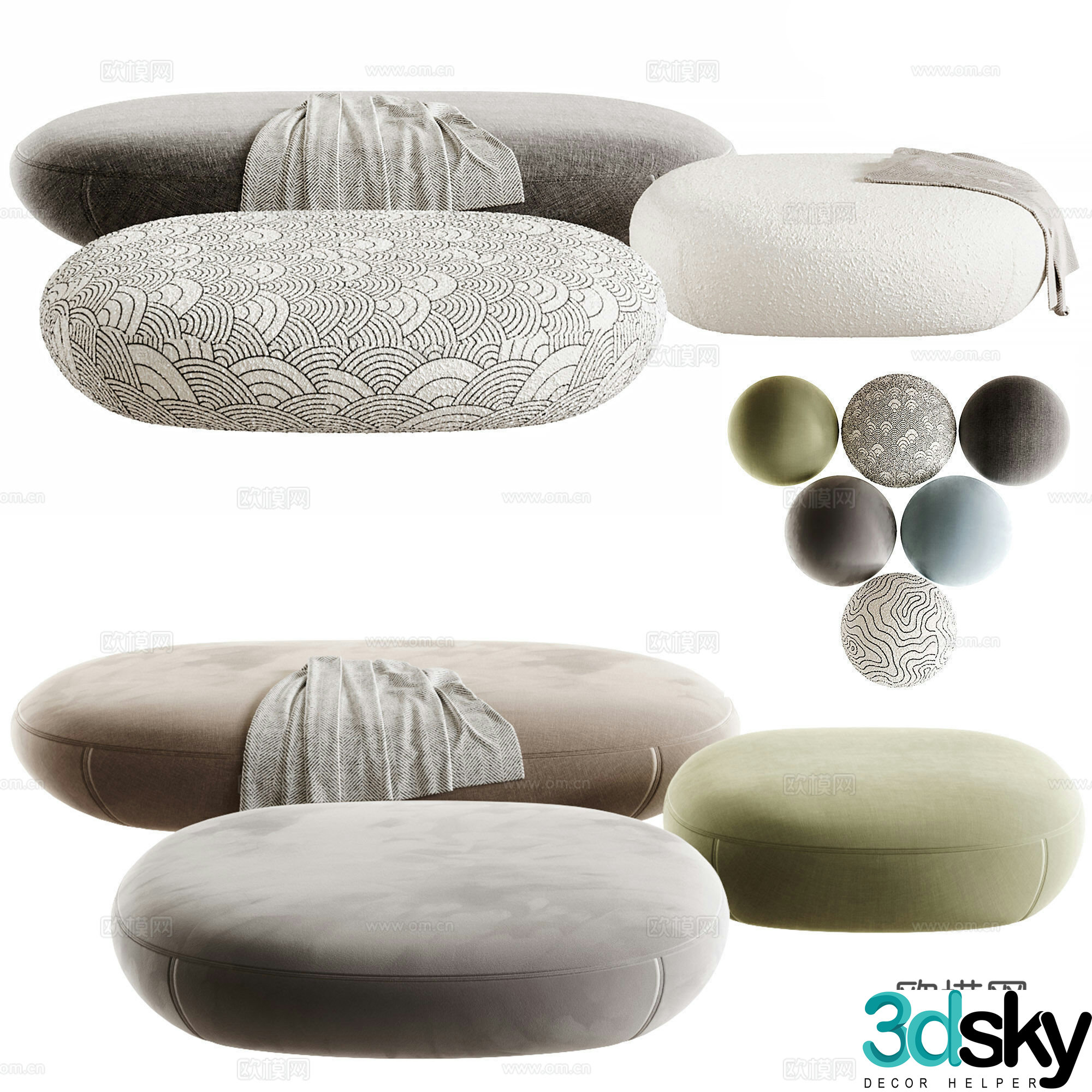 Modern cream style fabric sofa stool 3d model