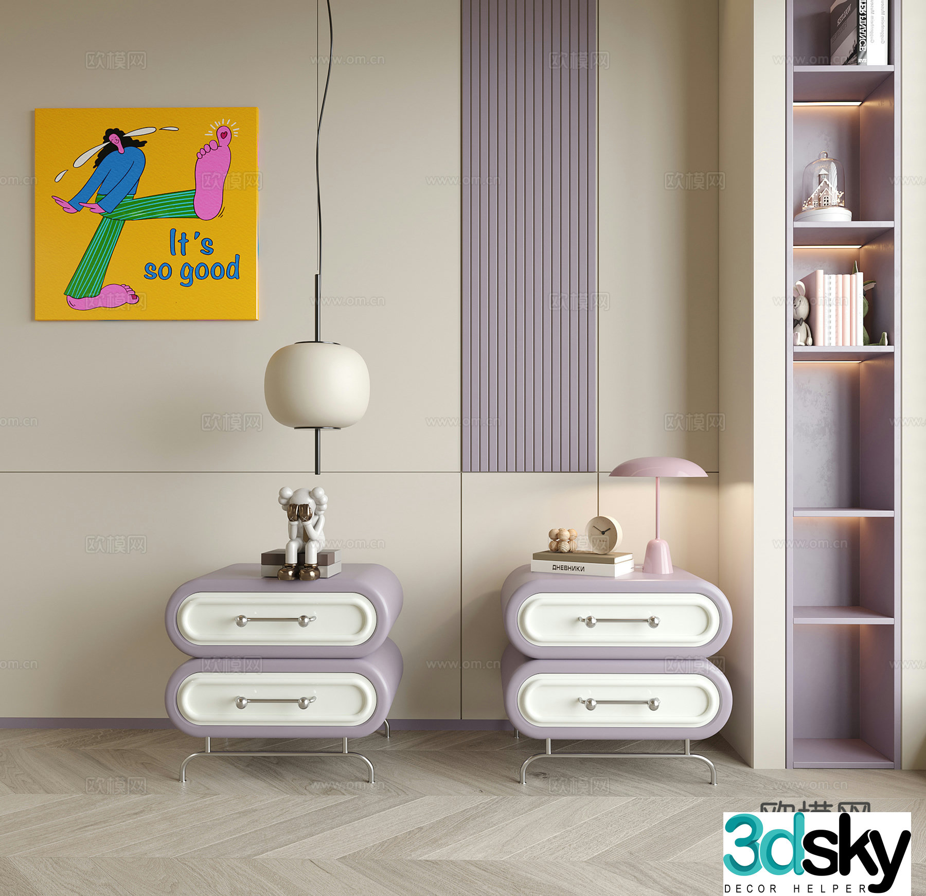 Modern children’s bedside table bedside chandelier 3d model