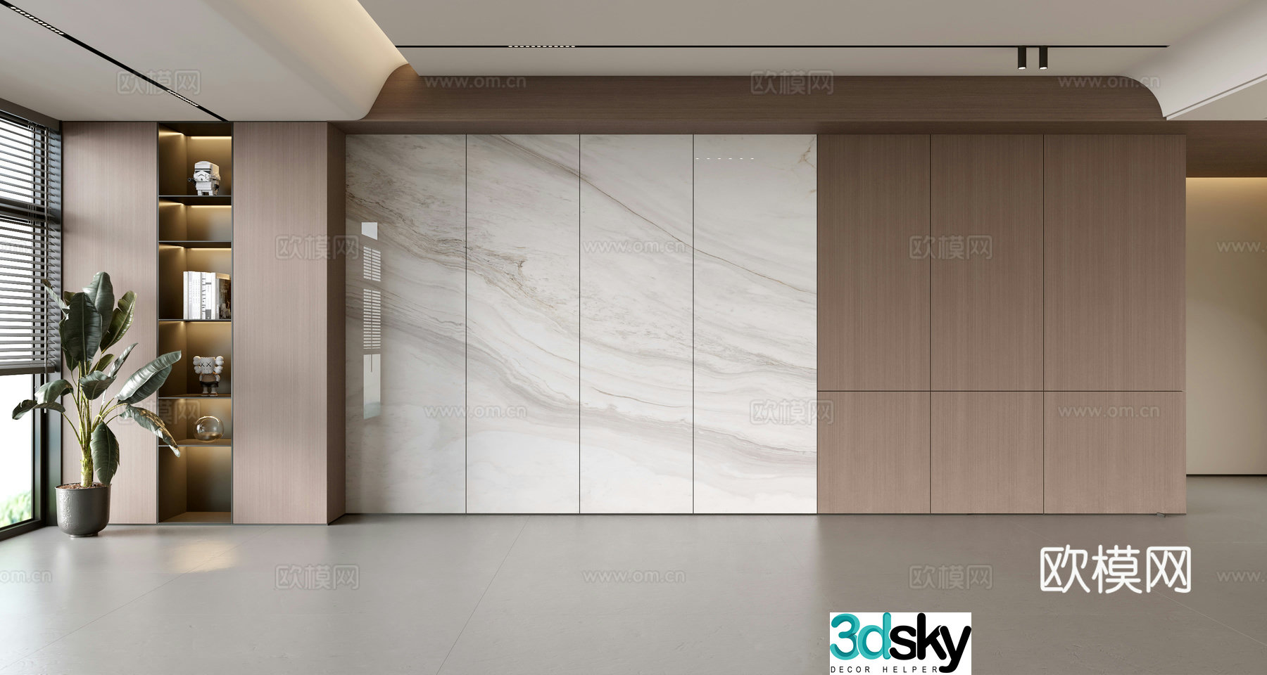 Modern simple sofa background wall modern ornament balcony cabinet living room cabinet wood veneer background wall 3d model