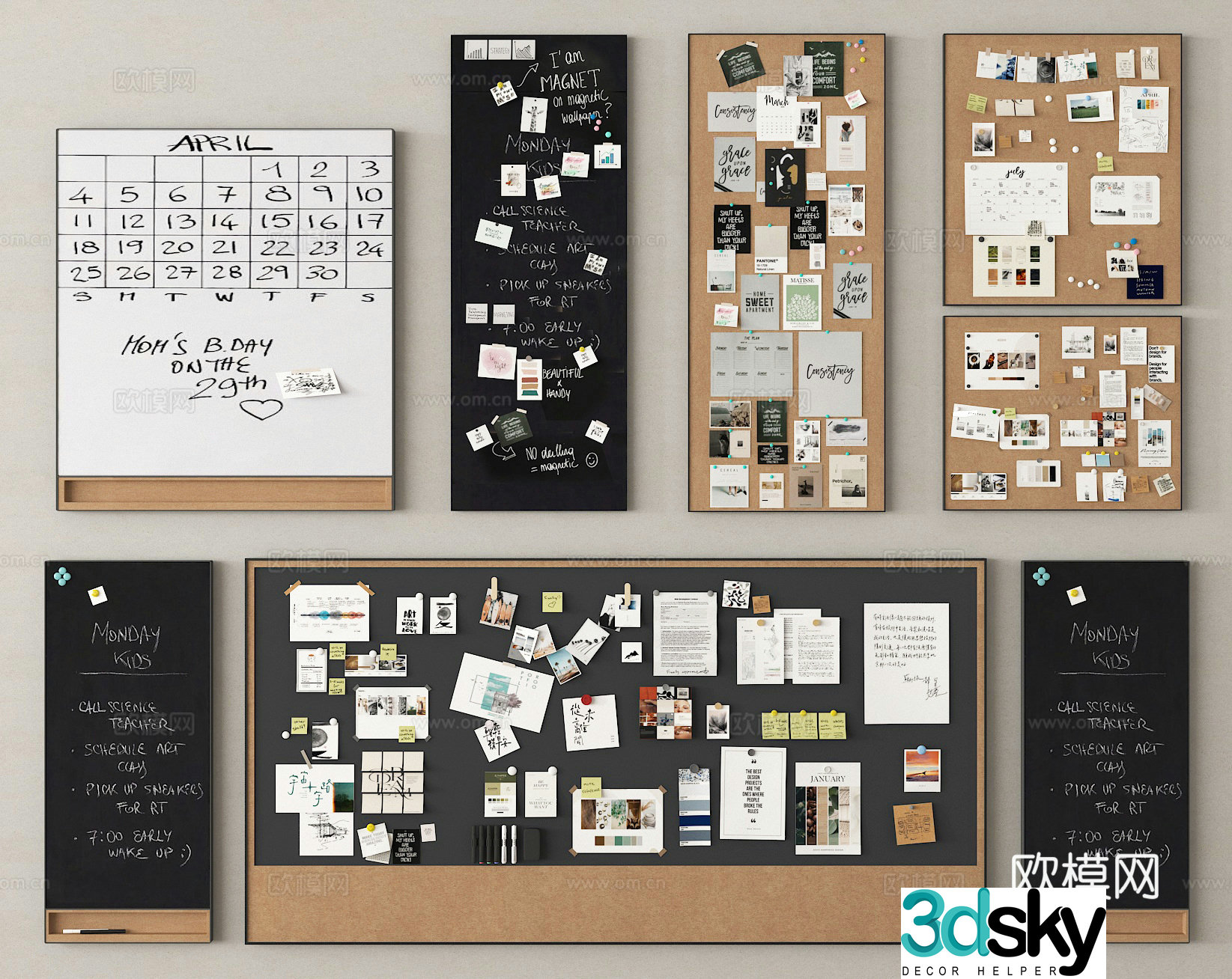 Hole board wall decorative board photo wall 3d model
