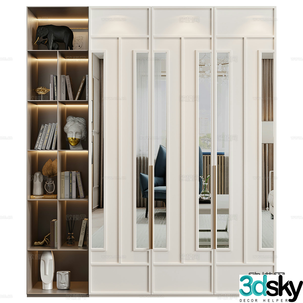New Chinese style light luxury wardrobe bookcase combination 3D model