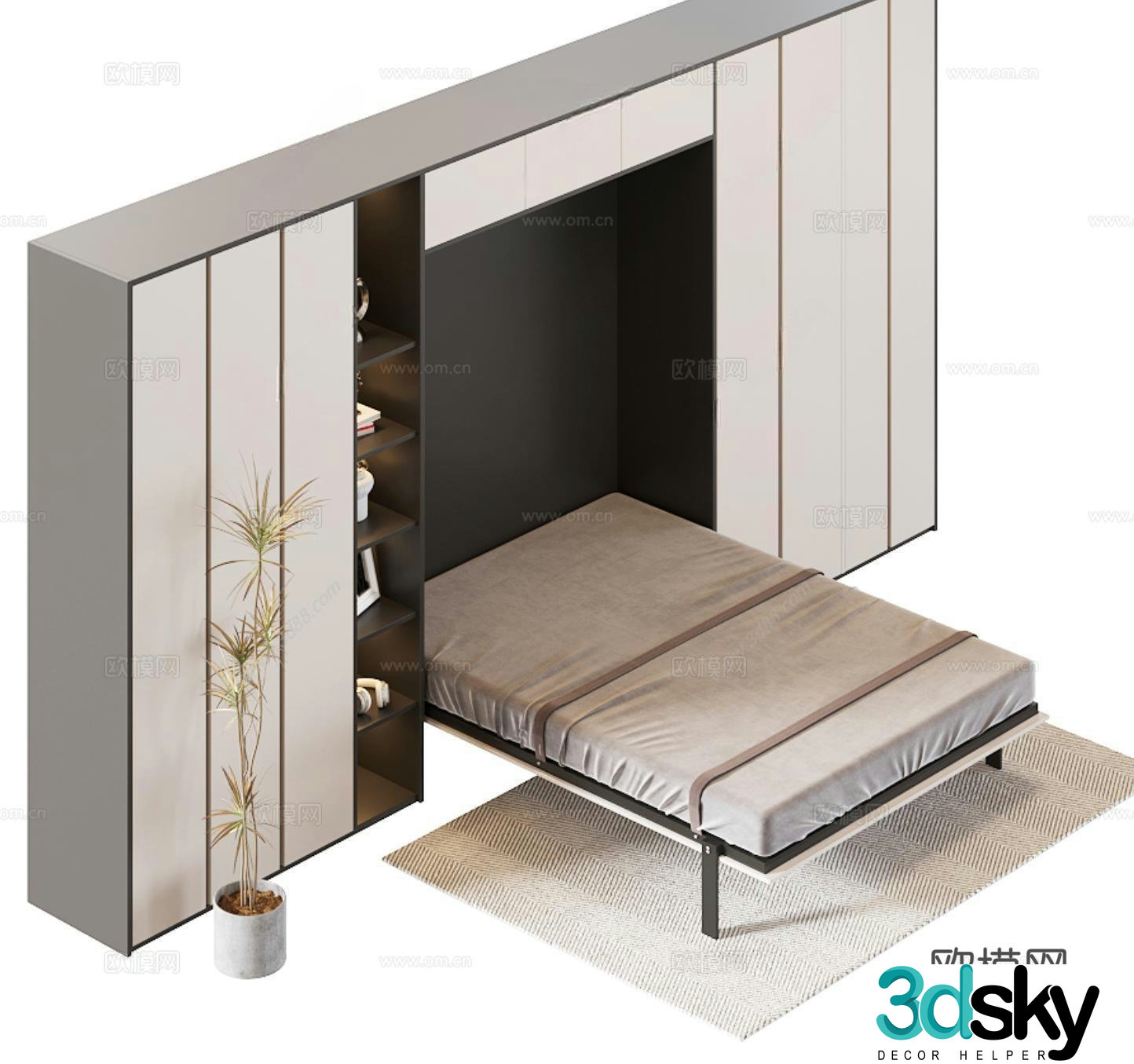 Modern minimalist folding bed 3D model