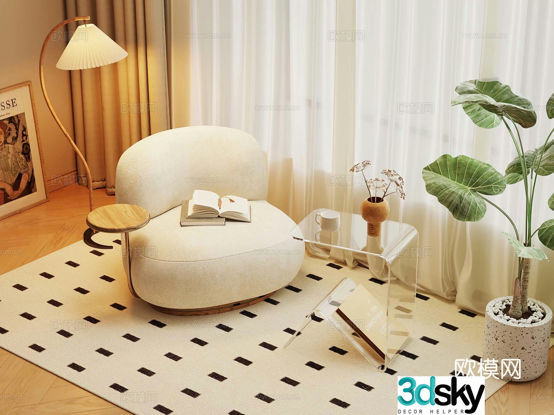 Modern cream style lounge chair single sofa 3d model