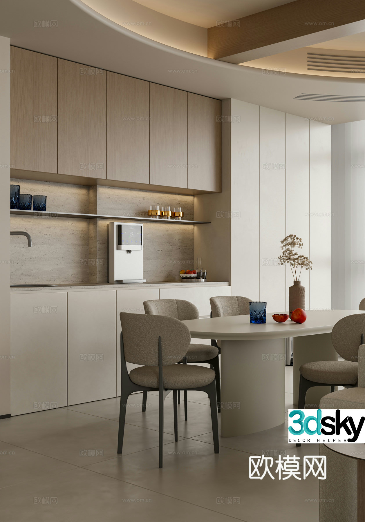 Modern Cream Style Restaurant 3D Model