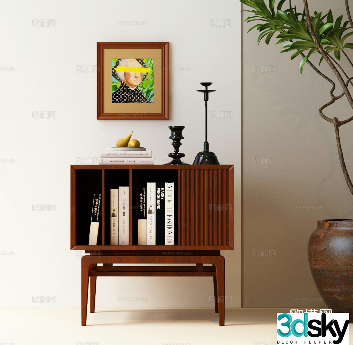 Bedside table Modern bedside table Bedside table ornaments Hanging painting Plant 3D model