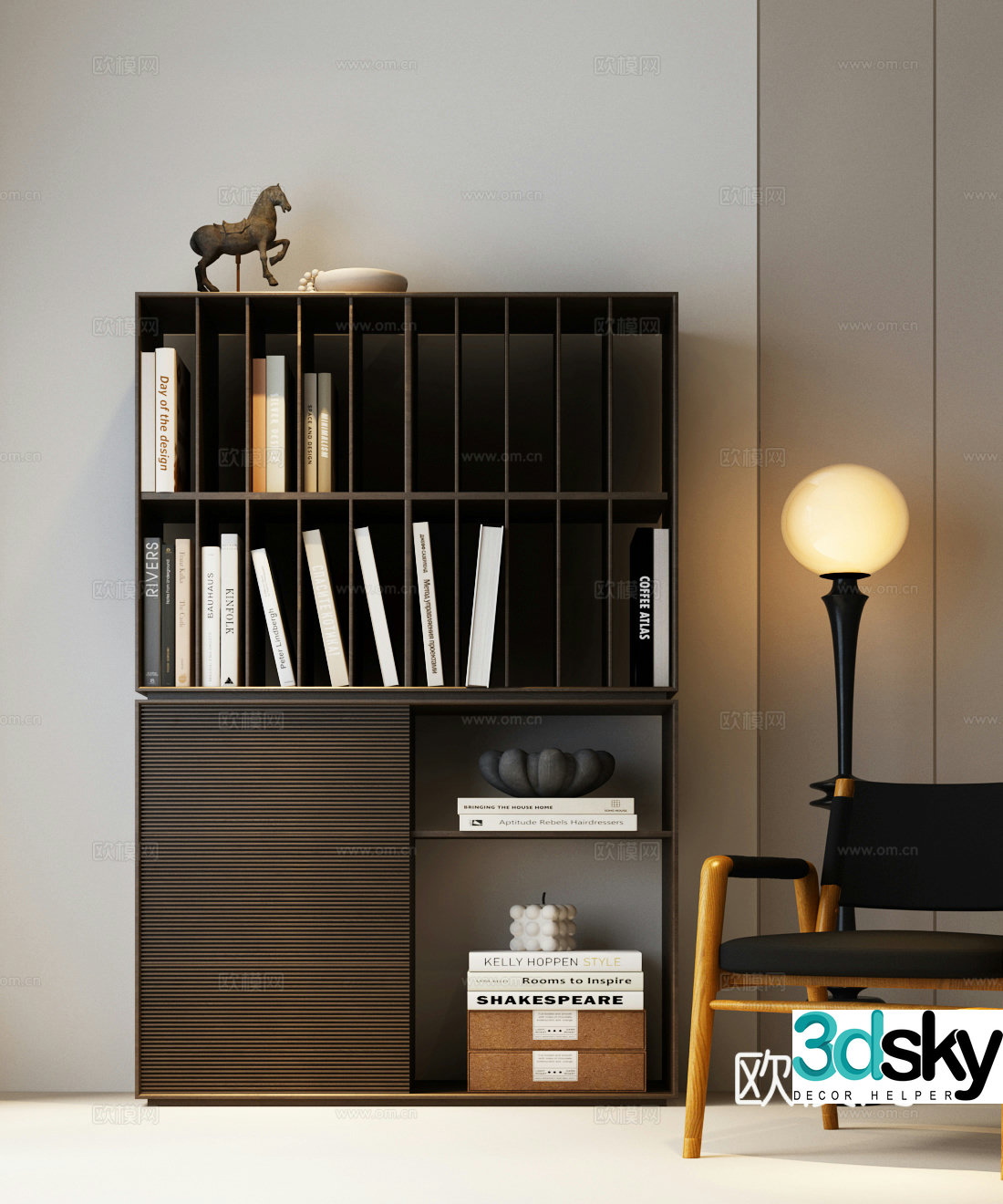 Bookcase Italian bookcase Open bookcase Floor-standing lamp Modern bookcase Italian minimalist bookcase 3D model