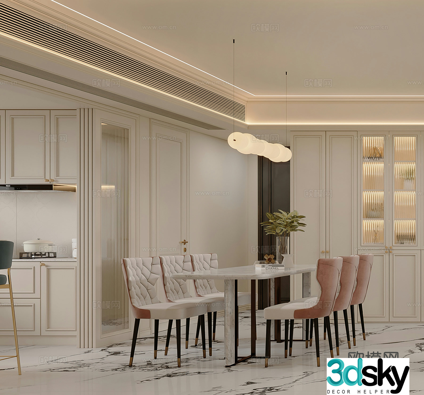 American restaurant French restaurant Light luxury restaurant Modern restaurant Dining table Wine cabinet Kitchen 3D model