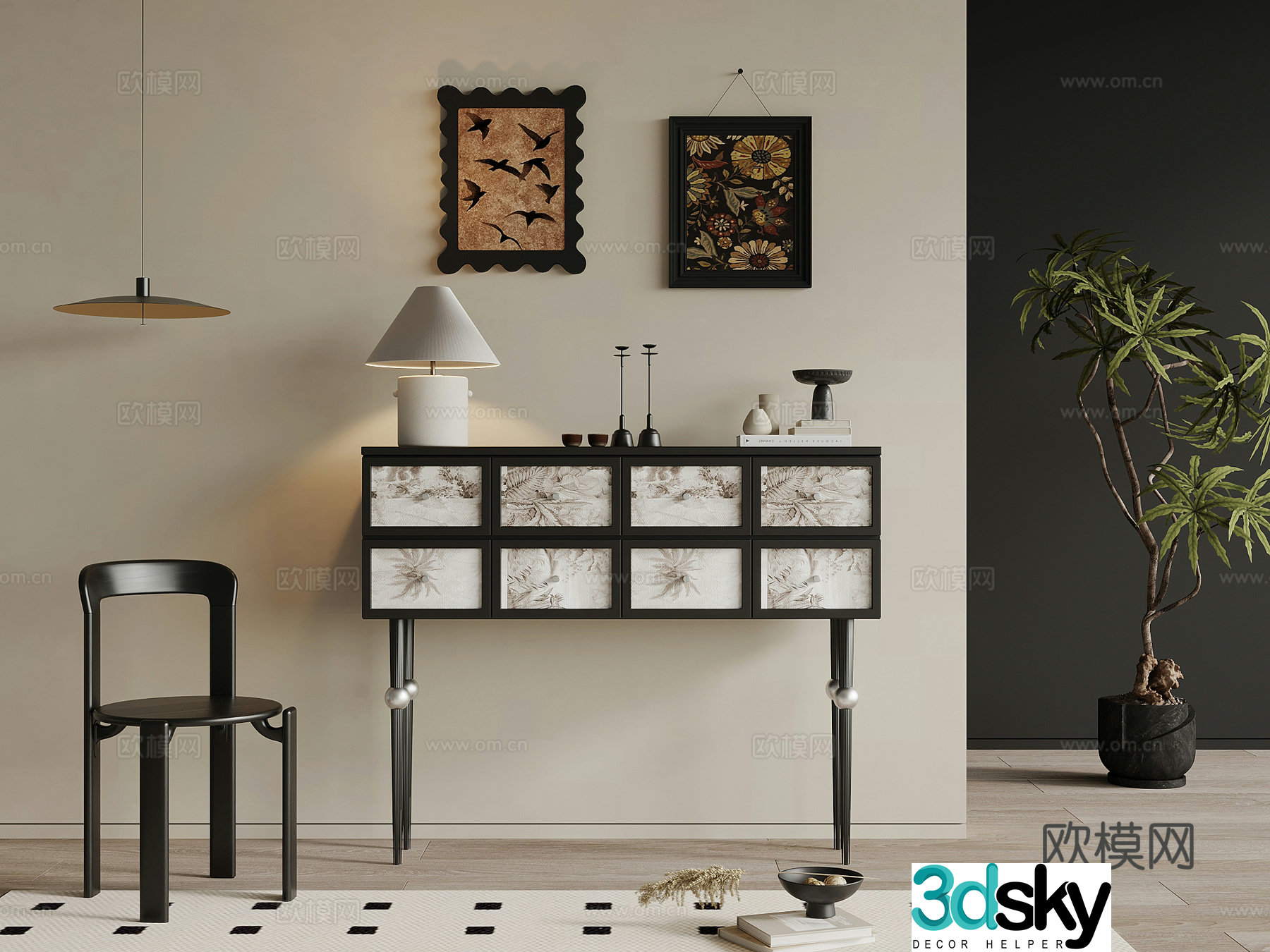 Entrance cabinet French retro style side cabinet end view cabinet leisure chair 3D model