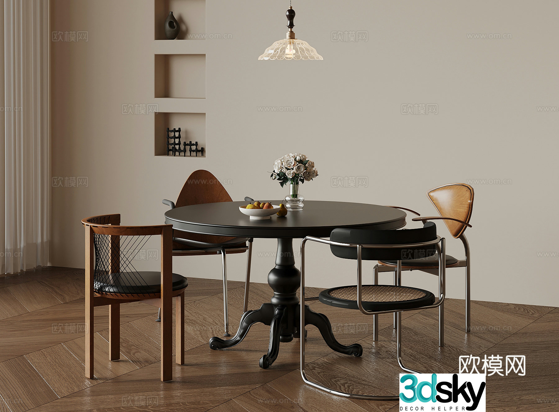 Dining table and chair French ancient dining table and chair Dining table 3D model