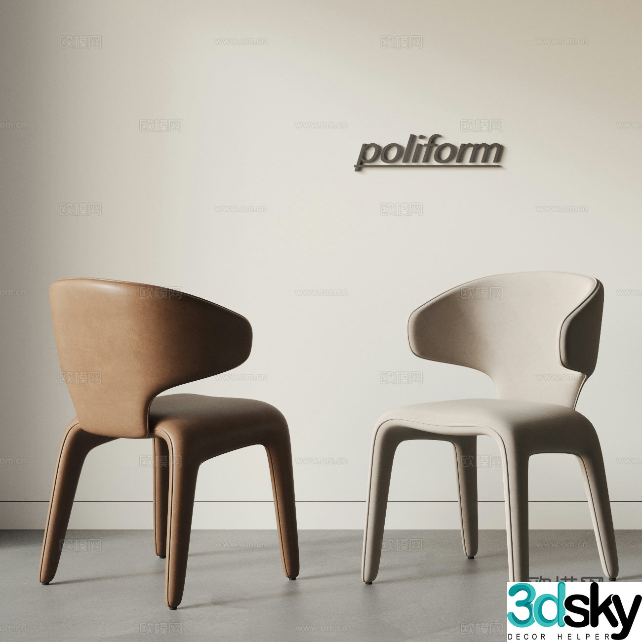 POLIFORM Modern dining chair combination Leather dining chair Fabric dining chair Leisure chair 3d model