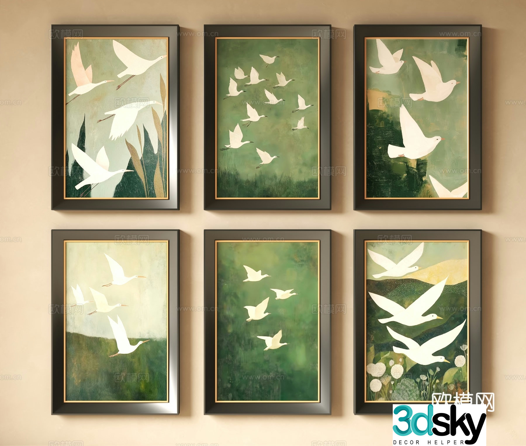 Modern flower and bird decoration painting 3d model