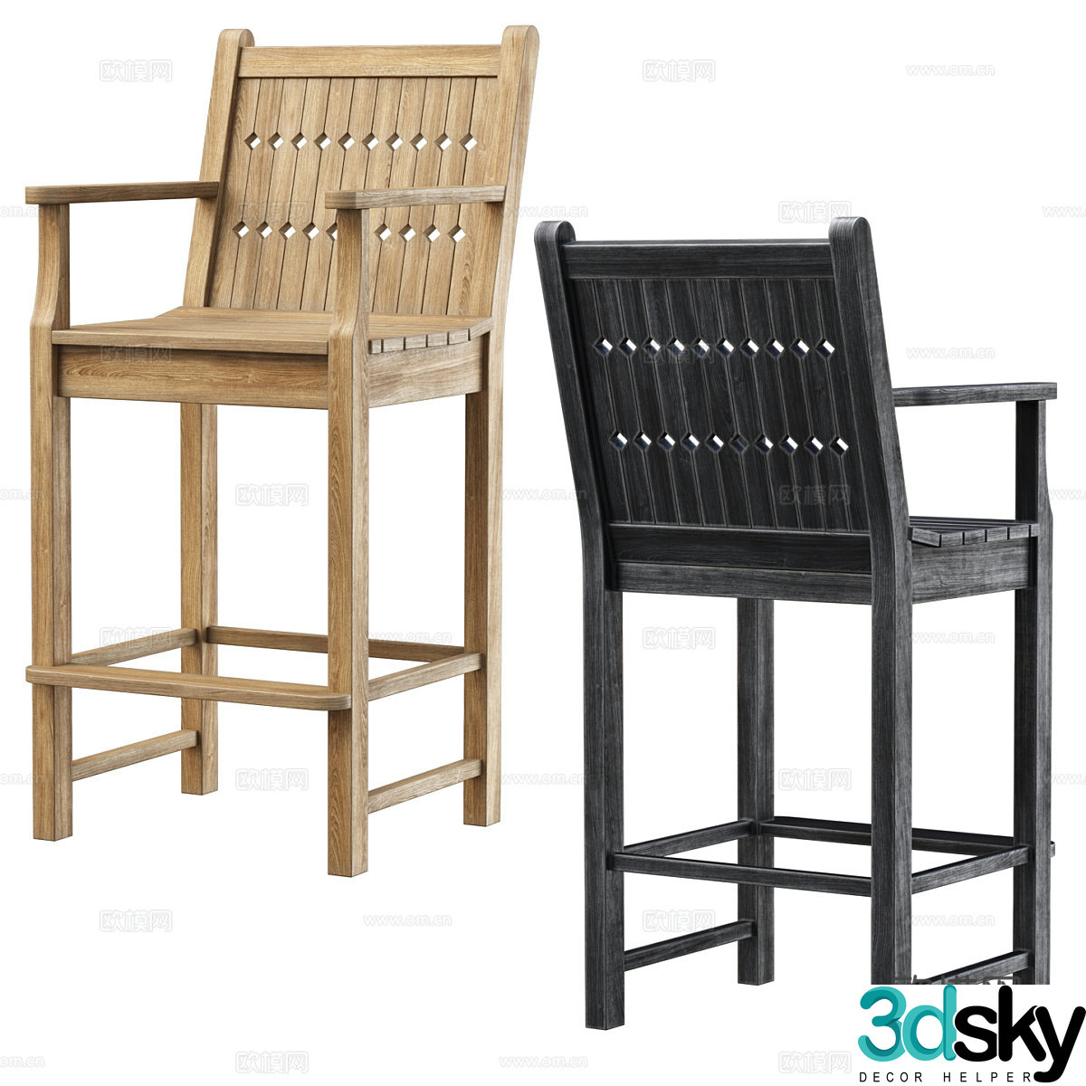 American wooden bar stool 3D model