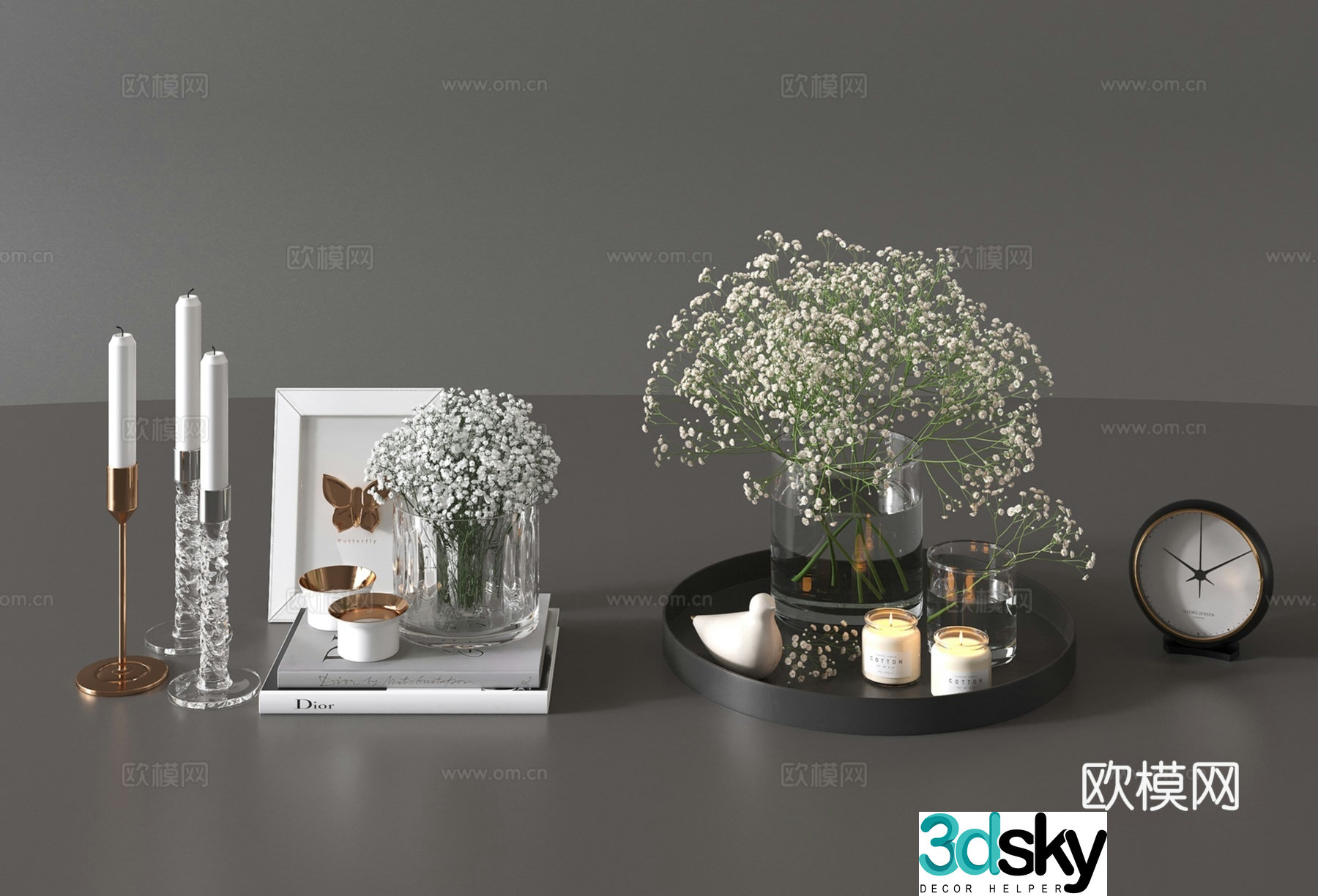 Modern jewelry ornaments combination vase flower art candlestick lamp books electronic watch 3d model