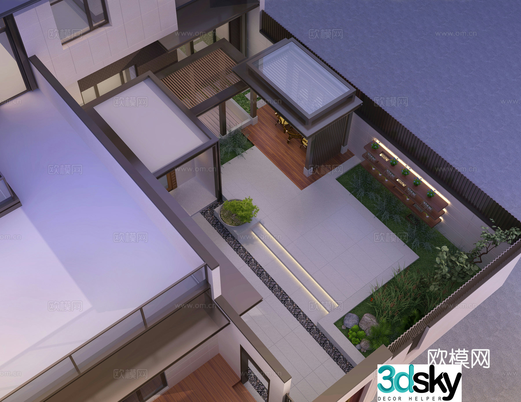 Modern villa garden landscape 3d model