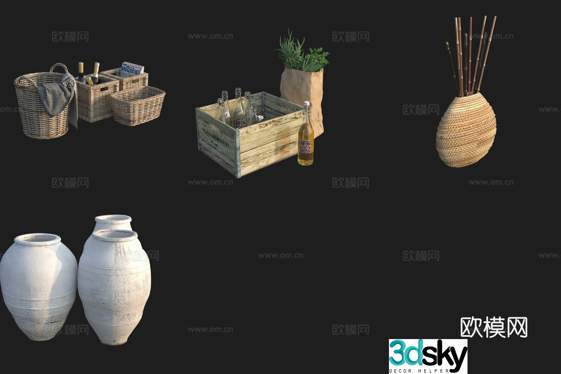 Ornament decoration bamboo basket braid 3d model