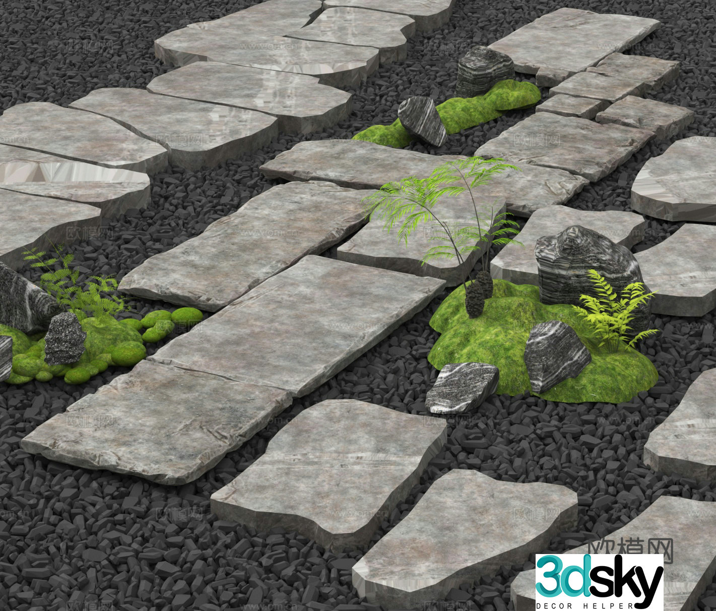 Bluestone slab Bluestone paving Park road Tingbu sketch 3D model