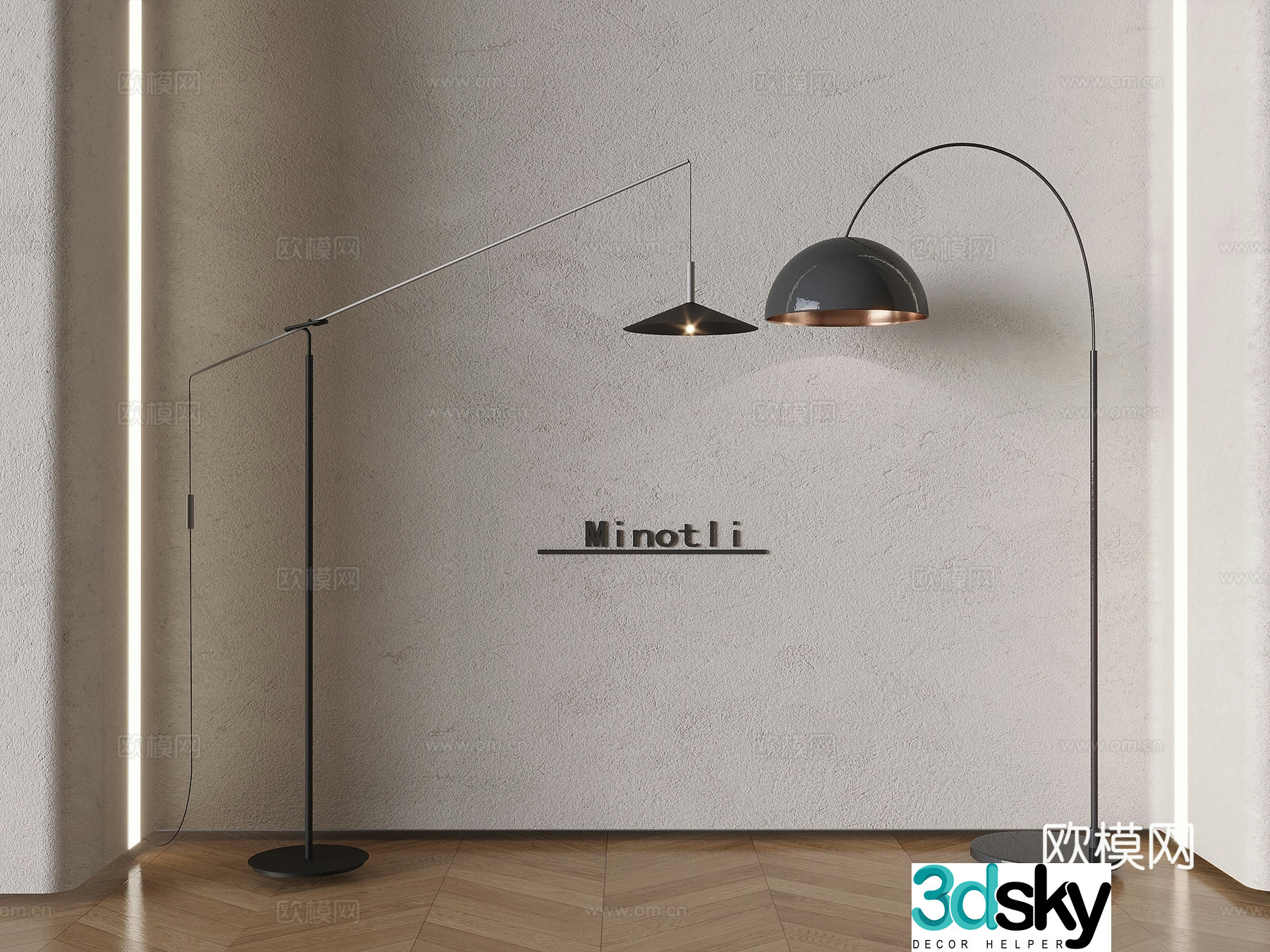 Italian art fishing lamp metal minimalist floor lamp 3d model