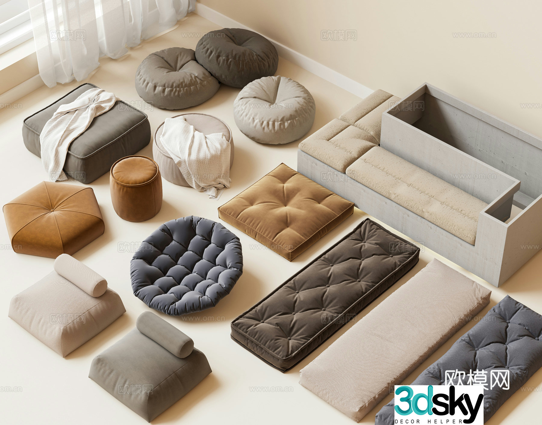 Modern cushion Balancing cushion Tatami cushion Futon Balancing cushion cushion cushion cushion cushion cushion 3d model