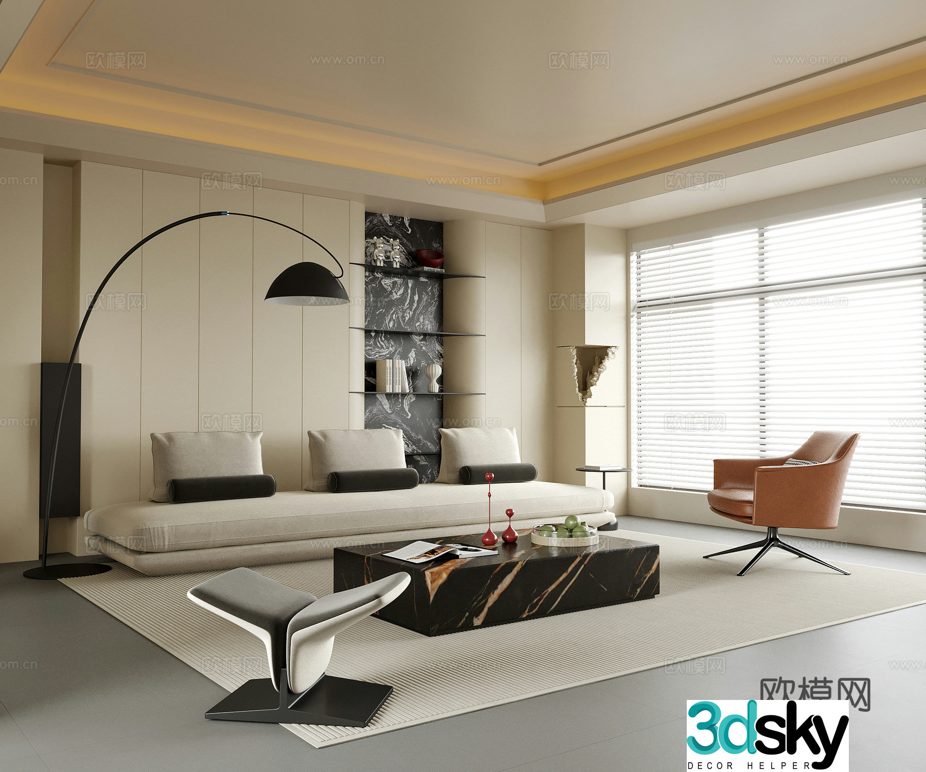 Modern living room sofa coffee table floor lamp leisure chair 3d model