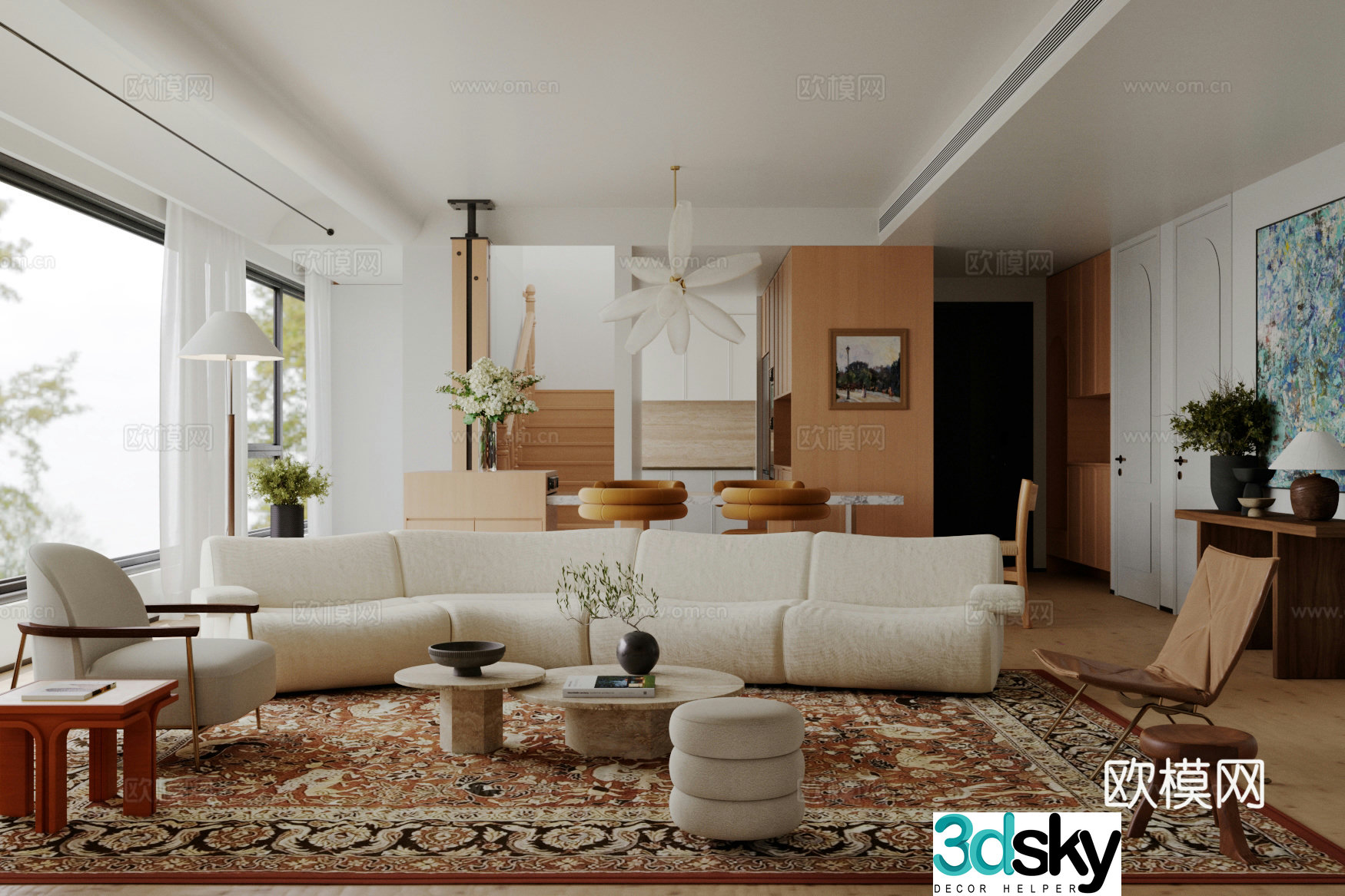 Log Cafe Middle Style Cafe Sofa Coffee Table Combination Horizontal Living Restaurant Retro Cafe 3D Model