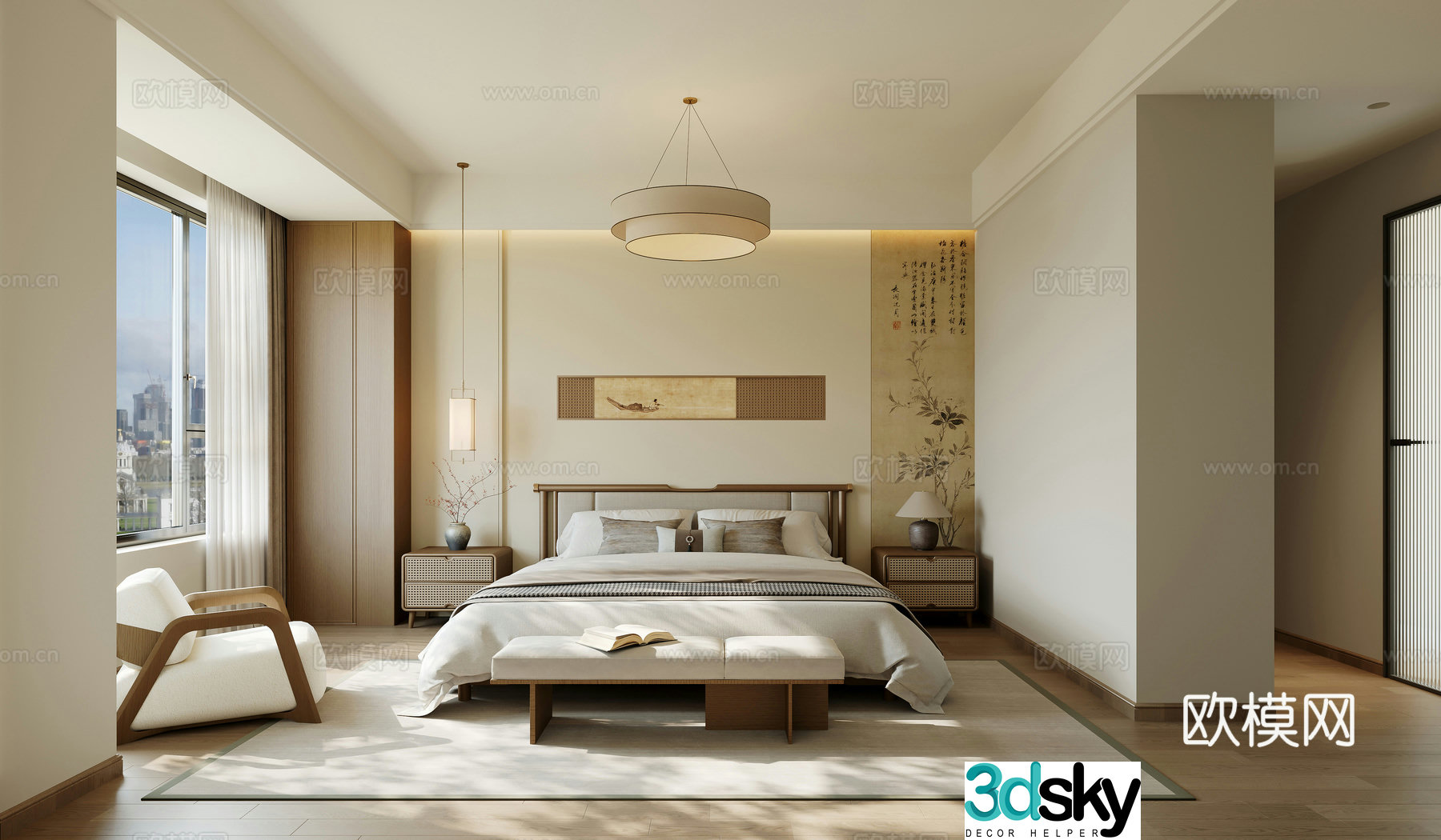 Zen New Chinese Style Home Bedroom Song Dynasty Aesthetic Bedroom 3D Model