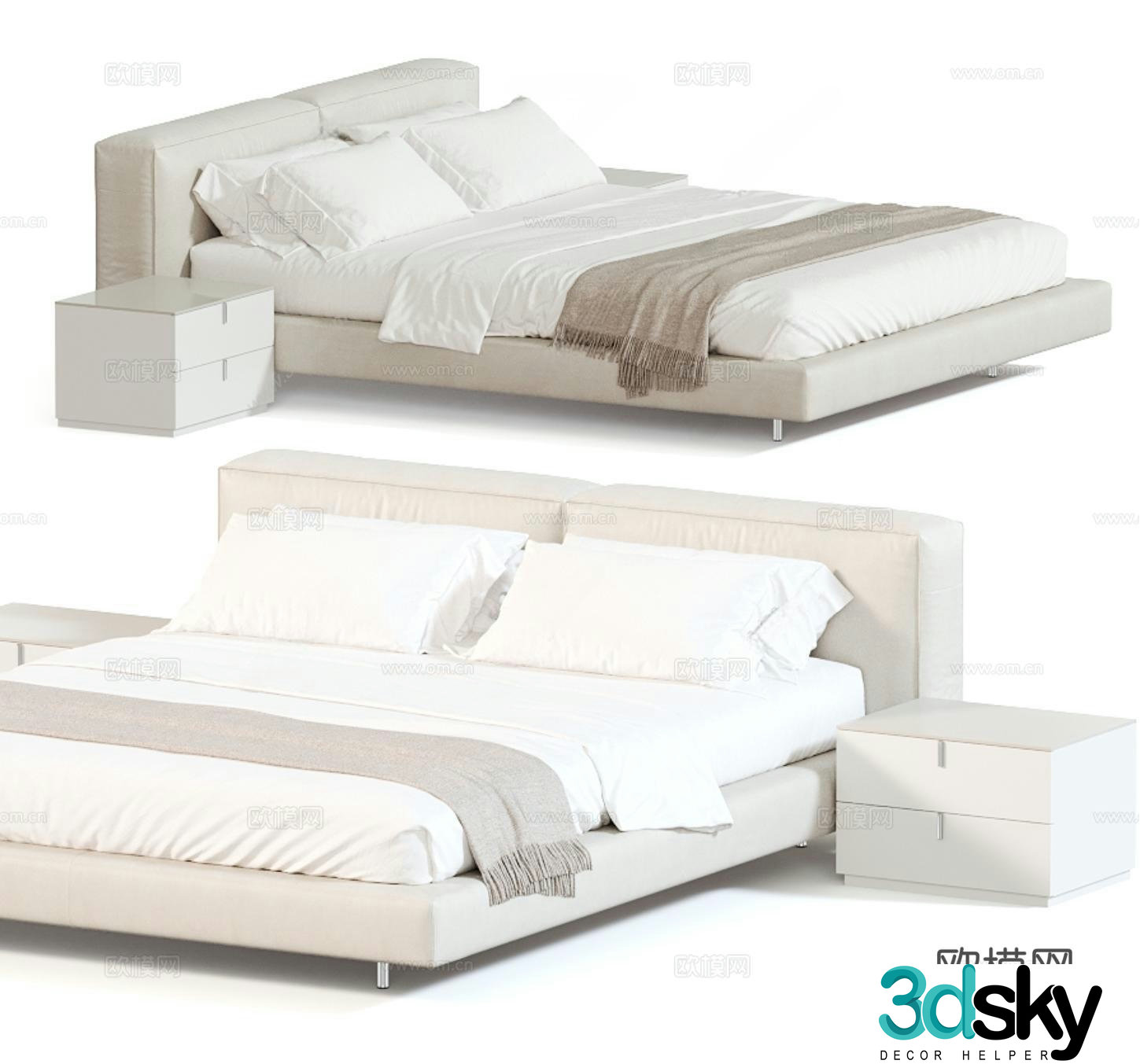 French double bed 3d model