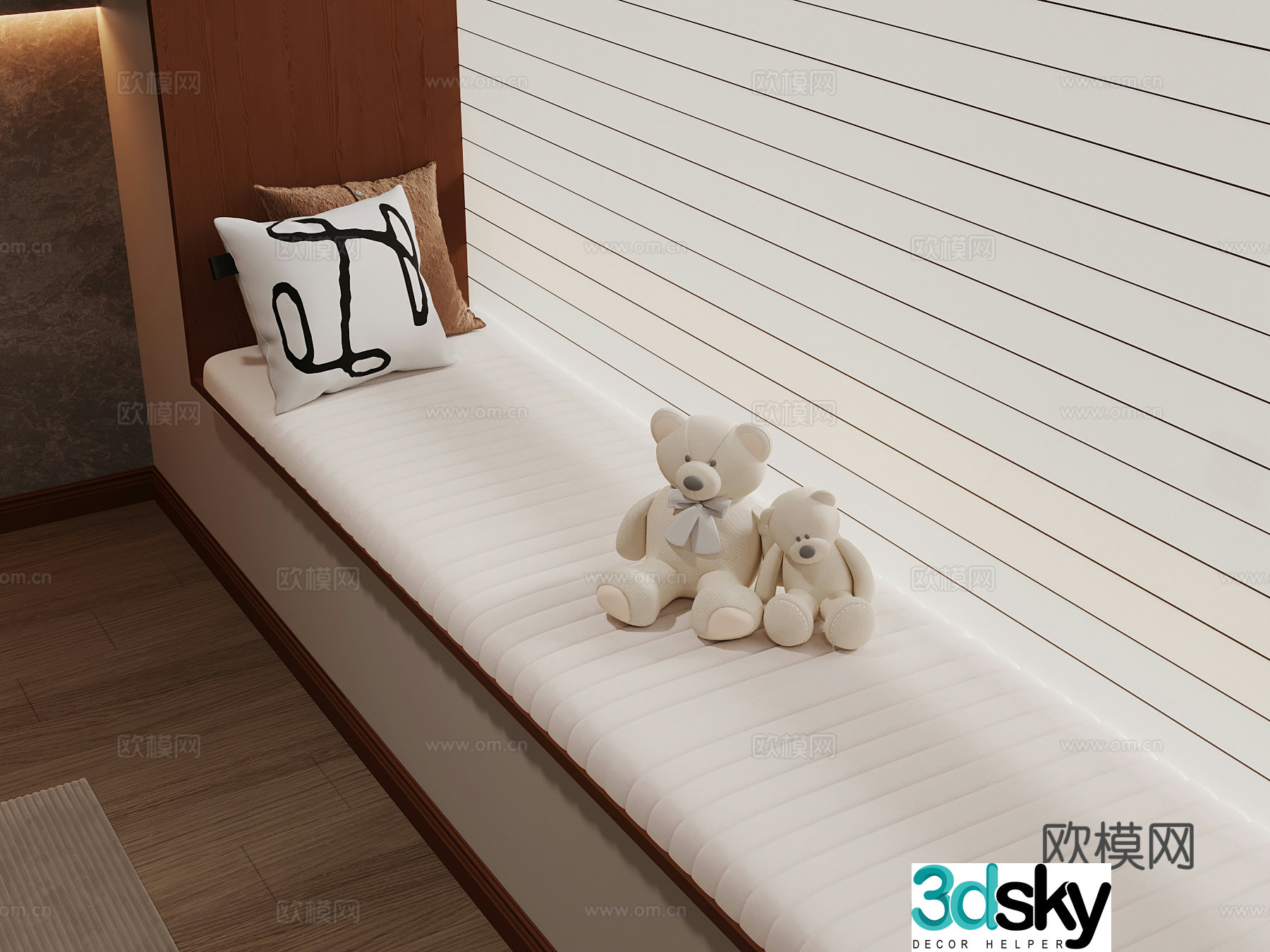 Modern creamy bay window pillow doll toy 3d model