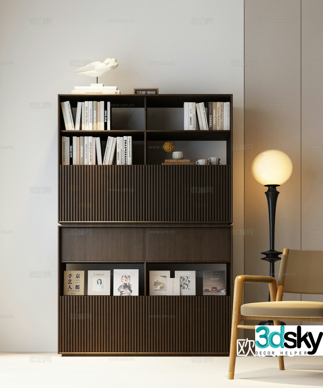Modern bookcase Italian bookcase leisure chair floor lamp Modern Italian bookcase combination 3D model