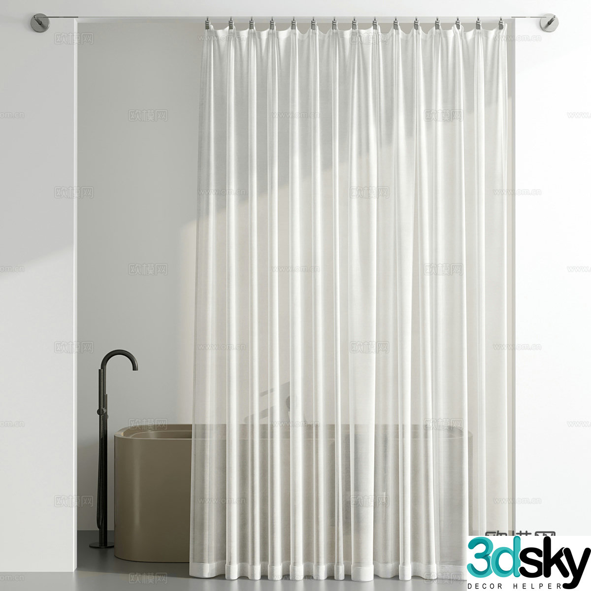 Bathroom partition shower curtain 3d model 3d model