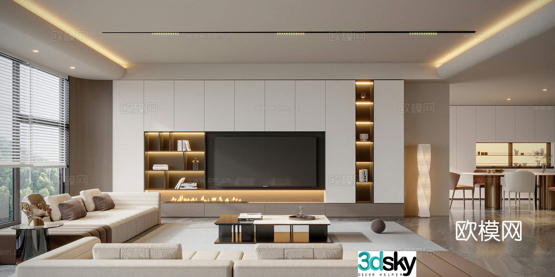 Modern home living and dining room 3d model