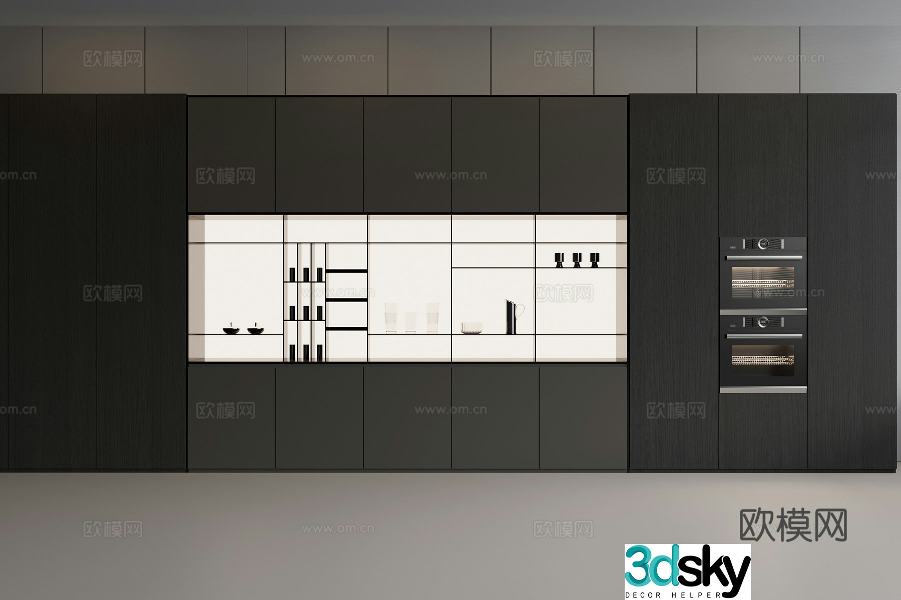 Solid wood sideboard decorative cabinet combination oven combination kettle water cup 3D model