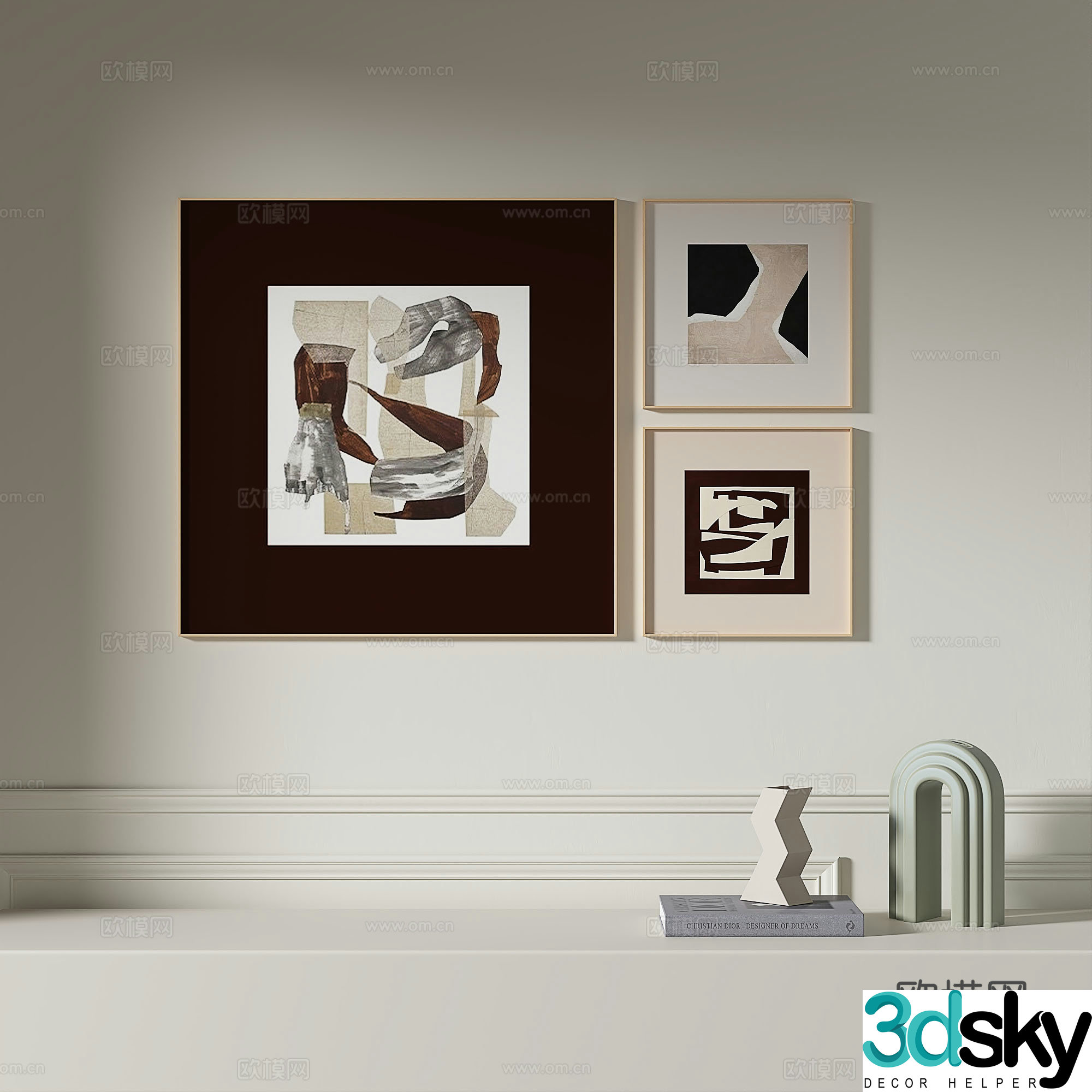Modern retro medieval simple abstract light luxury decorative painting 3d model