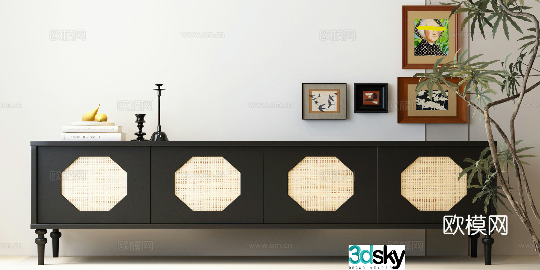 Modern French TV Cabinet French Medium TV Cabinet Decorative Painting Combination 3D Model