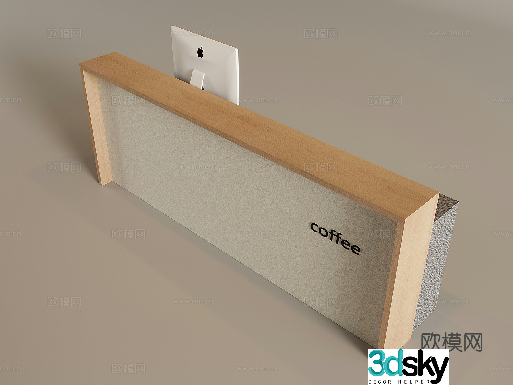 Cafe cashier reception desk Nordic solid wood reception desk Cream wind counter 3D model
