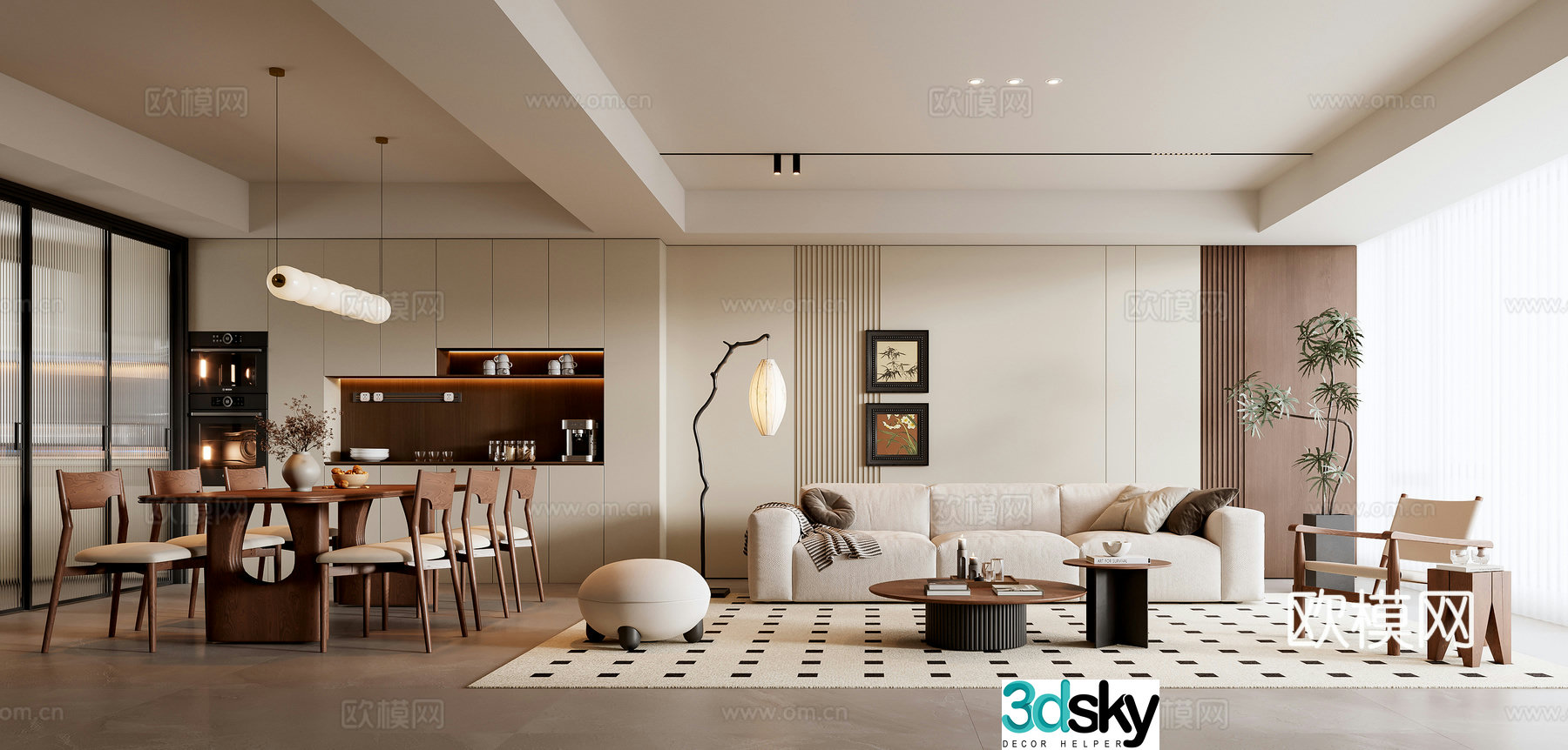 3D model of medieval style living room restaurant