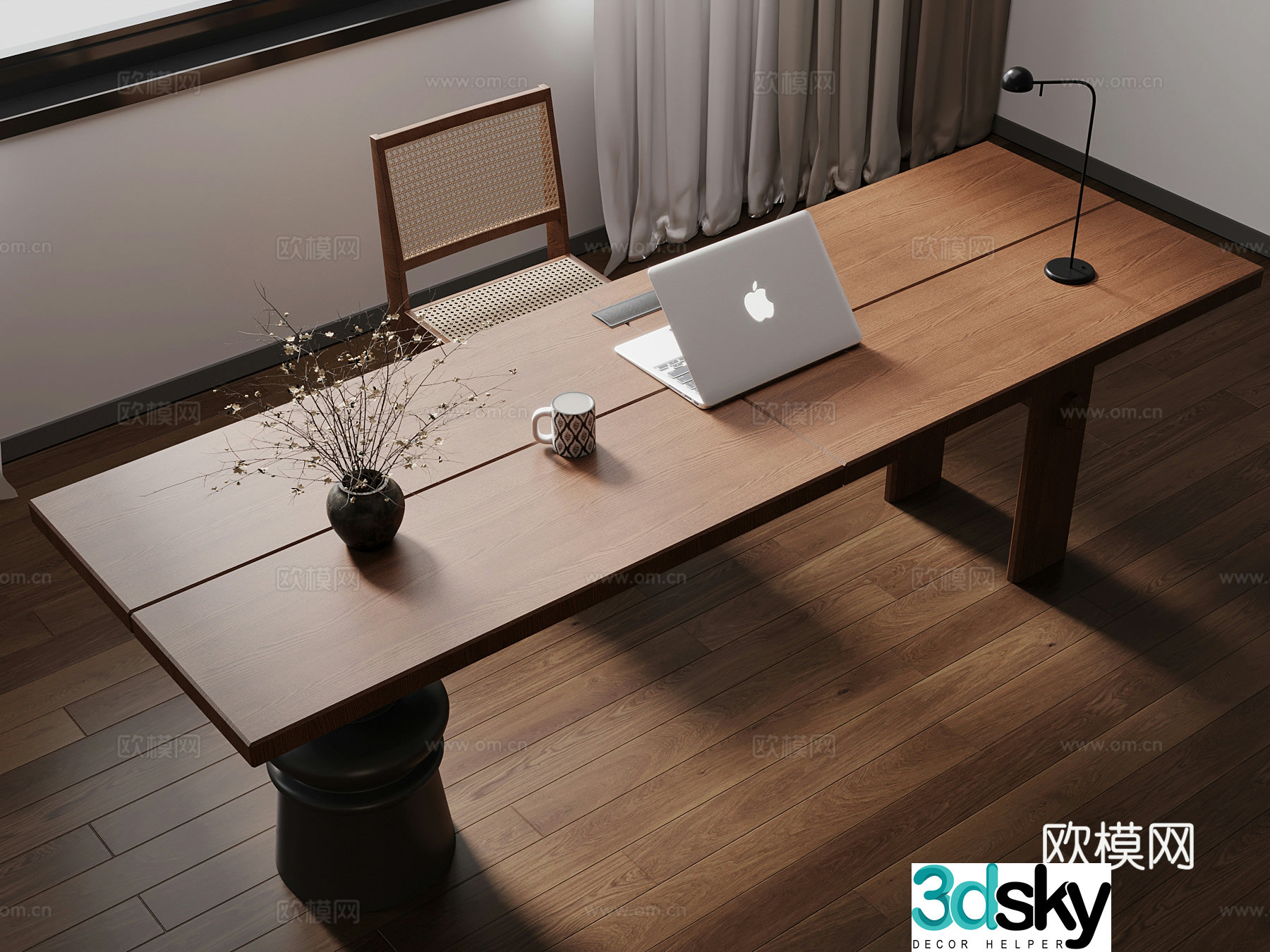 Middle style desk and chair Office supplies 3D model