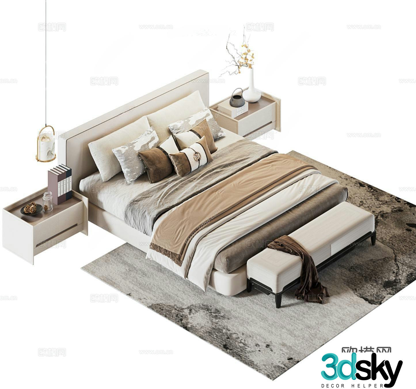 New Chinese style double bed 3D model