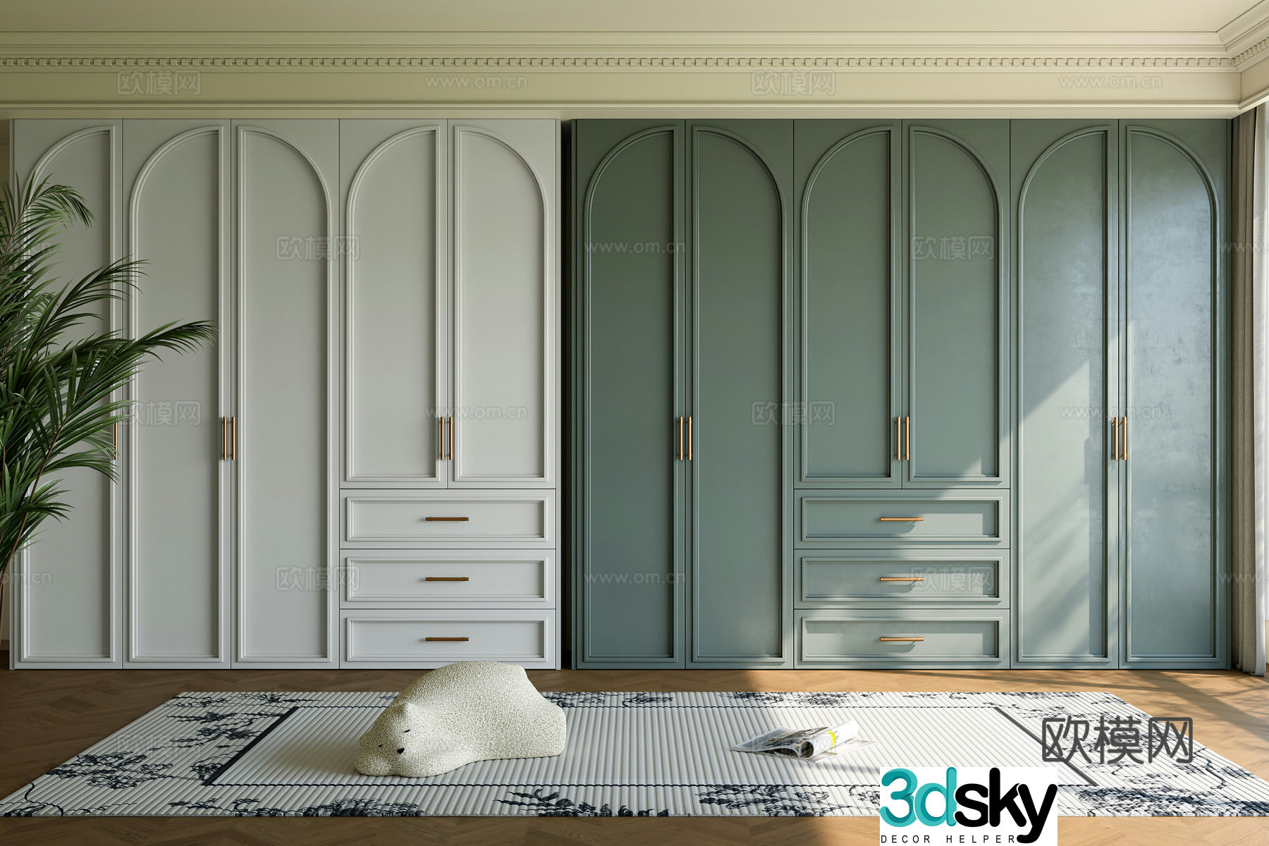 French retro style bedroom wardrobe combination 3D model