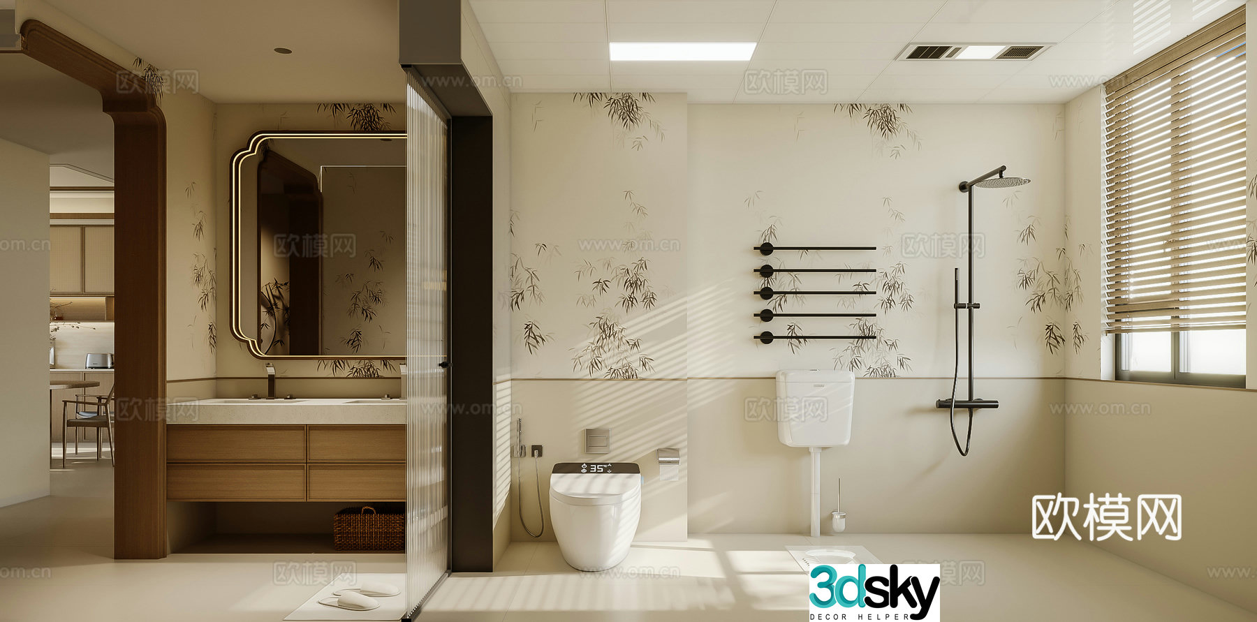 New Chinese bathroom medieval style Song style aesthetic 3D model